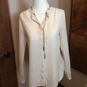 Michael Kors cream blouse w Gold Chain detail